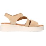 Manfield - Beige Suède Sandalen - Plateauzool - Klittenbandsluitingen