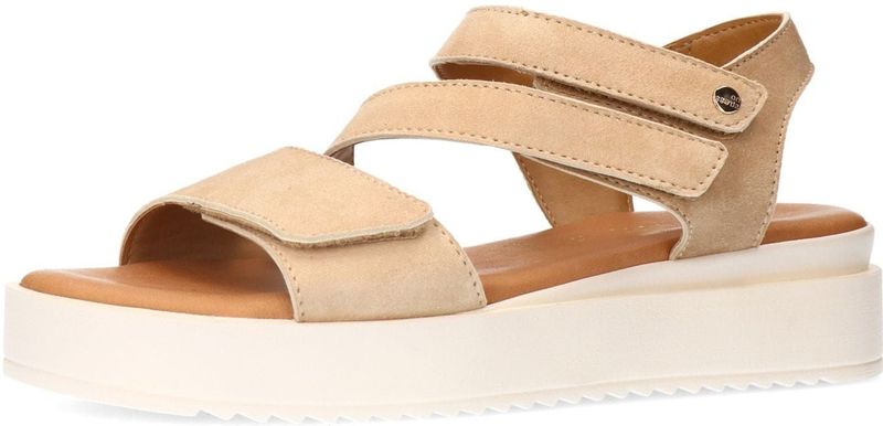 Manfield - Beige Suède Sandalen - Plateauzool - Klittenbandsluitingen