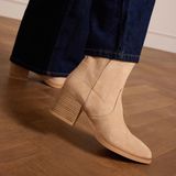 No Stress - Enkellaarsjes - Beige - Suède - Blokhak 6 cm