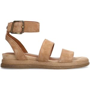 Manfield, Schoenen, Dames, Beige, 38 EU, Suède, Memory Foam Velours Sandalen met Enkelband