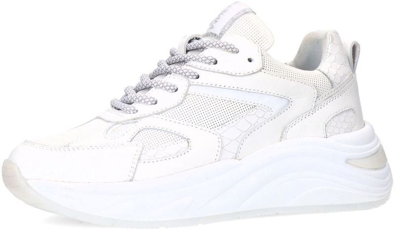 Manfield - Sneakers - Wit - Leer - Zilveren Details