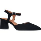 Manfield - Zwarte Slingback Pumps - Suède - Blokhak 6 cm