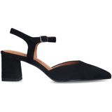 Manfield - Zwarte Slingback Pumps - Suède - Blokhak 6 cm