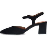 Manfield - Zwarte Slingback Pumps - Suède - Blokhak 6 cm