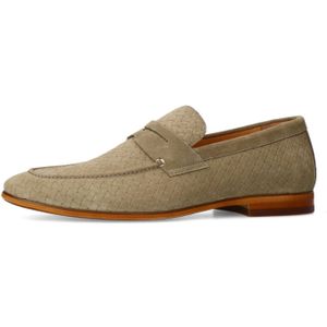 Manfield - Heren - Taupe Loafers - Suède - Platte Hak 1 cm