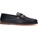 Manfield - Heren - Zwarte Leren Loafers - Unieke Gevlochten Details