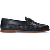 Manfield - Heren - Zwarte Leren Loafers - Unieke Gevlochten Details