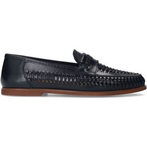 Manfield - Heren - Zwarte Leren Loafers - Unieke Gevlochten Details