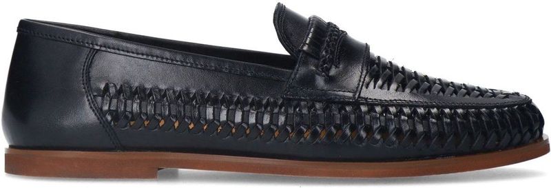 Manfield - Heren - Zwarte Leren Loafers - Unieke Gevlochten Details
