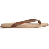 Manfield - Leren Teenslippers - Cognac - Leer