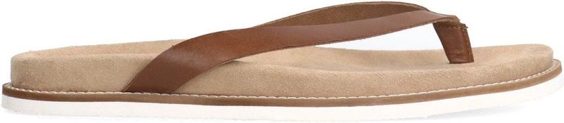 Manfield - Leren Teenslippers - Cognac - Leer