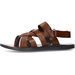 Manfield - Sandalen - Cognac - Leer - Klittenbandsluiting
