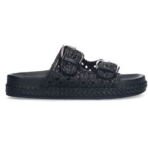 Manfield - Leren Slippers - Zwart - Leer