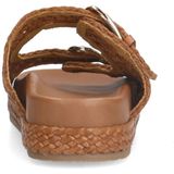 Manfield - Dames - Cognac Leren Slippers - Gevlochten Zool - Dubbele Gespsluiting