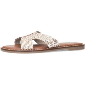 Manfield - Leren Slippers - Goud - Leer