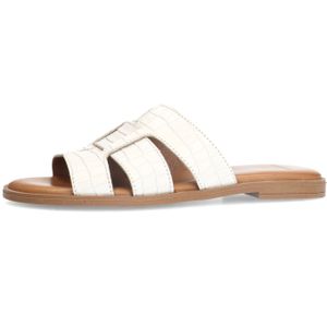 Manfield - Leren Slippers - Wit - Crocoprint - Comfortabele Hakvorm