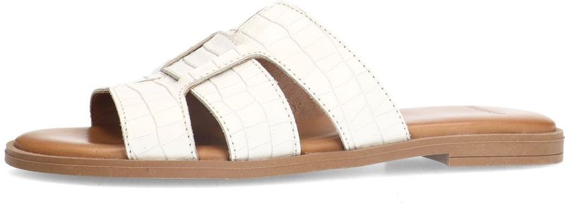Manfield - Leren Slippers - Wit - Crocoprint - Comfortabele Hakvorm