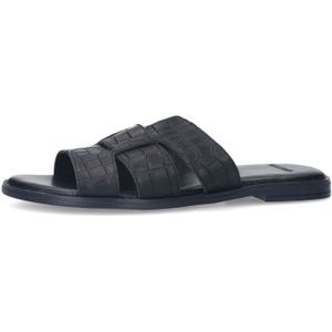 Manfield - Slippers - Zwart - Leer