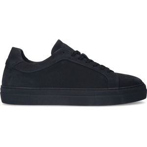 Manfield - Nubuck Sneakers - Zwart - Nubuck - Vetersluiting