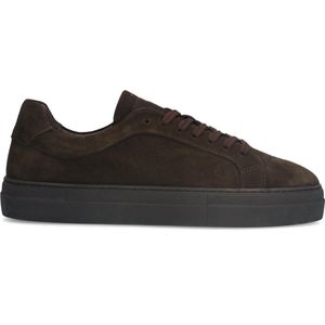 Manfield - Suède Sneakers - Donkerbruin - Leer - Veter Sluiting