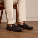 Manfield - Zwarte Leren Loafers - Hak 2 cm - Instapschoenen