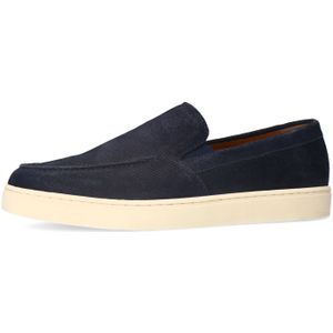 Manfield - Loafers - Donkerblauw - Suède - Platte Zool