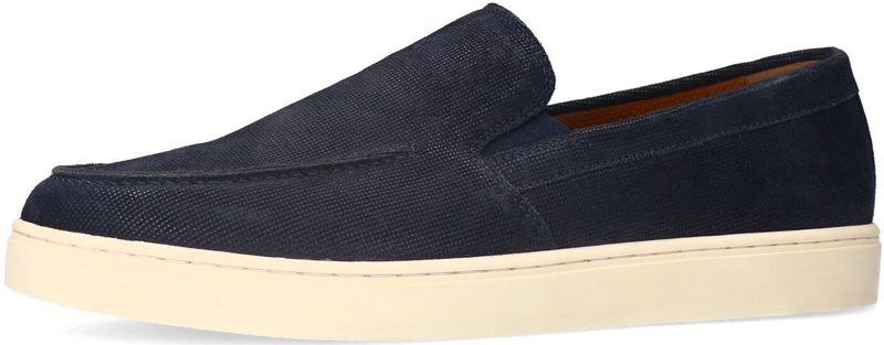 Manfield - Loafers - Donkerblauw - Suède - Platte Zool
