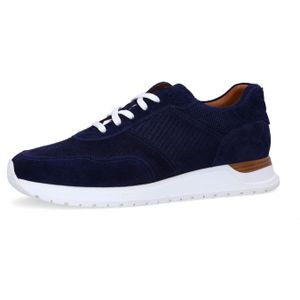 Manfield - Suède Sneakers - Donkerblauw - Leer Voering