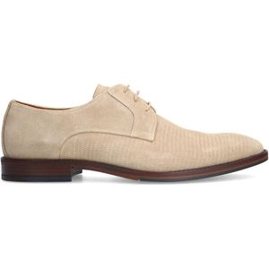 Manfield - Heren - Taupe suède veterschoenen - Maat 42