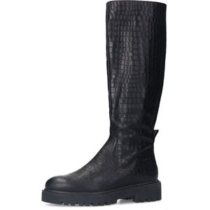 Manfield leren hoge laarzen met crocoprint zwart