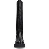 Manfield - Zwarte Leren Hoge Croco Laarzen - Ritssluiting - Hak 4 cm