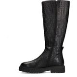 Manfield - Zwarte Leren Hoge Croco Laarzen - Ritssluiting - Hak 4 cm