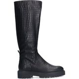 Manfield - Zwarte Leren Hoge Croco Laarzen - Ritssluiting - Hak 4 cm