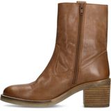 Manfield - Cognac Leren Enkellaarsjes - Met Hak - Ronde Neus - Ritssluiting