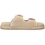 Manfield - Slippers - Beige - Suède - Verstelbare Gespsluitingen