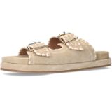 Manfield - Slippers - Beige - Suède - Verstelbare Gespsluitingen