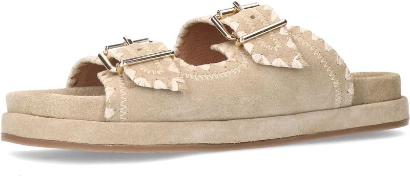 Manfield - Slippers - Beige - Suède - Verstelbare Gespsluitingen