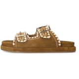 Manfield - Dames - Suède Slippers - Cognac - Met Gesp