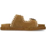 Manfield - Dames - Suède Slippers - Cognac - Suède Met Gesp