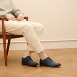 Van Lier - Heren - Blauwe Nubuck Veterschoenen - Leer - Bruin Detail