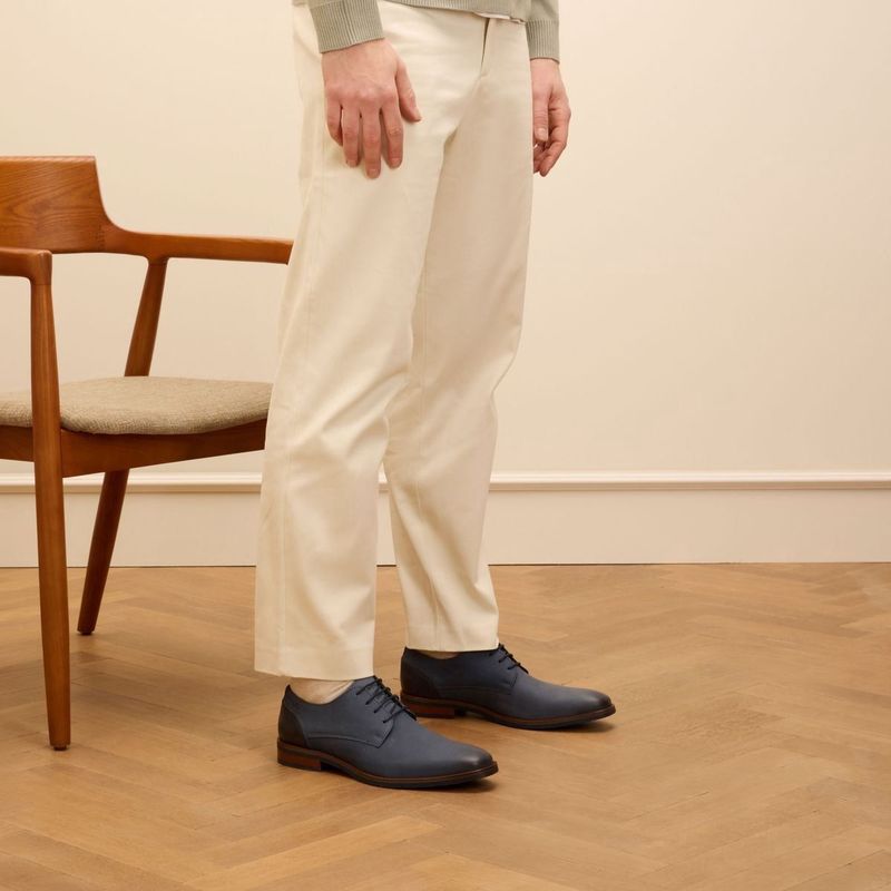 Van Lier - Heren - Blauwe Nubuck Veterschoenen - Leer - Bruin Detail