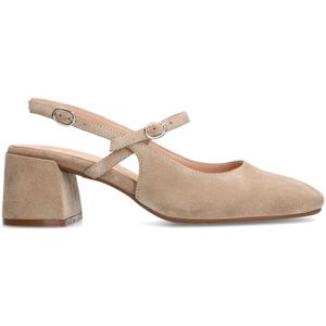 Manfield - Slingback Pumps - Beige - Suède - Enkelband met Gesp