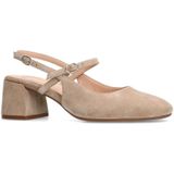 Manfield - Slingback Pumps - Beige - Suède - Enkelband met Gesp