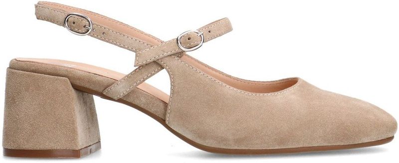 Manfield - Slingback Pumps - Beige - Suède - Enkelband met Gesp