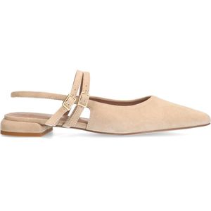 Manfield - Beige Suède Slingbacks - Dubbele Bandjes - Platte Hak 2 cm