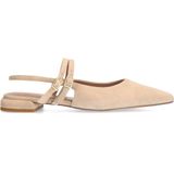 Manfield - Dames - Slingbacks - Beige - Suède - Dubbele Bandjes