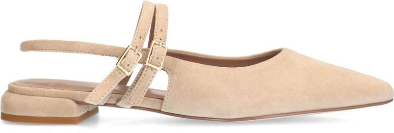 Manfield - Dames - Slingbacks - Beige - Suède - Dubbele Bandjes