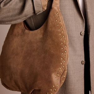 Manfield suede schoudertas met studs bruin