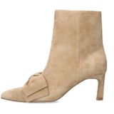 Manfield - Dames - Beige Enkellaarsjes - Suède - Met Hak