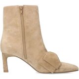 Manfield - Dames - Beige Enkellaarsjes - Suède - Met Hak